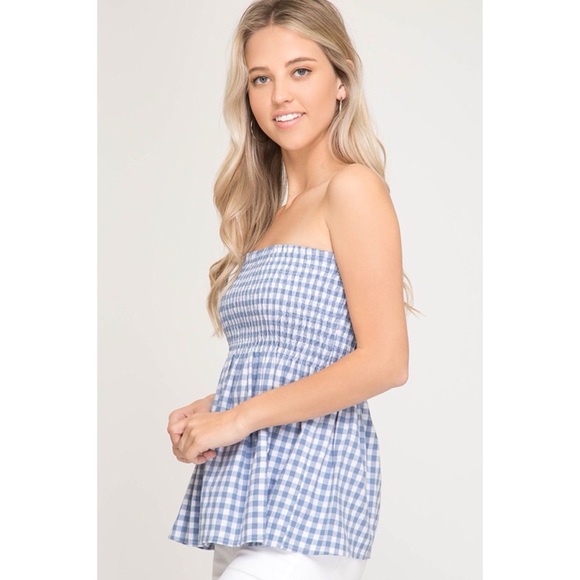 Blue Gingham Print Top - Picture 5 of 7